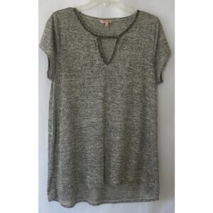 JUICY COUTURE Keyhole Neck Short Sleeve Top Size XL Women Bling Heather Black